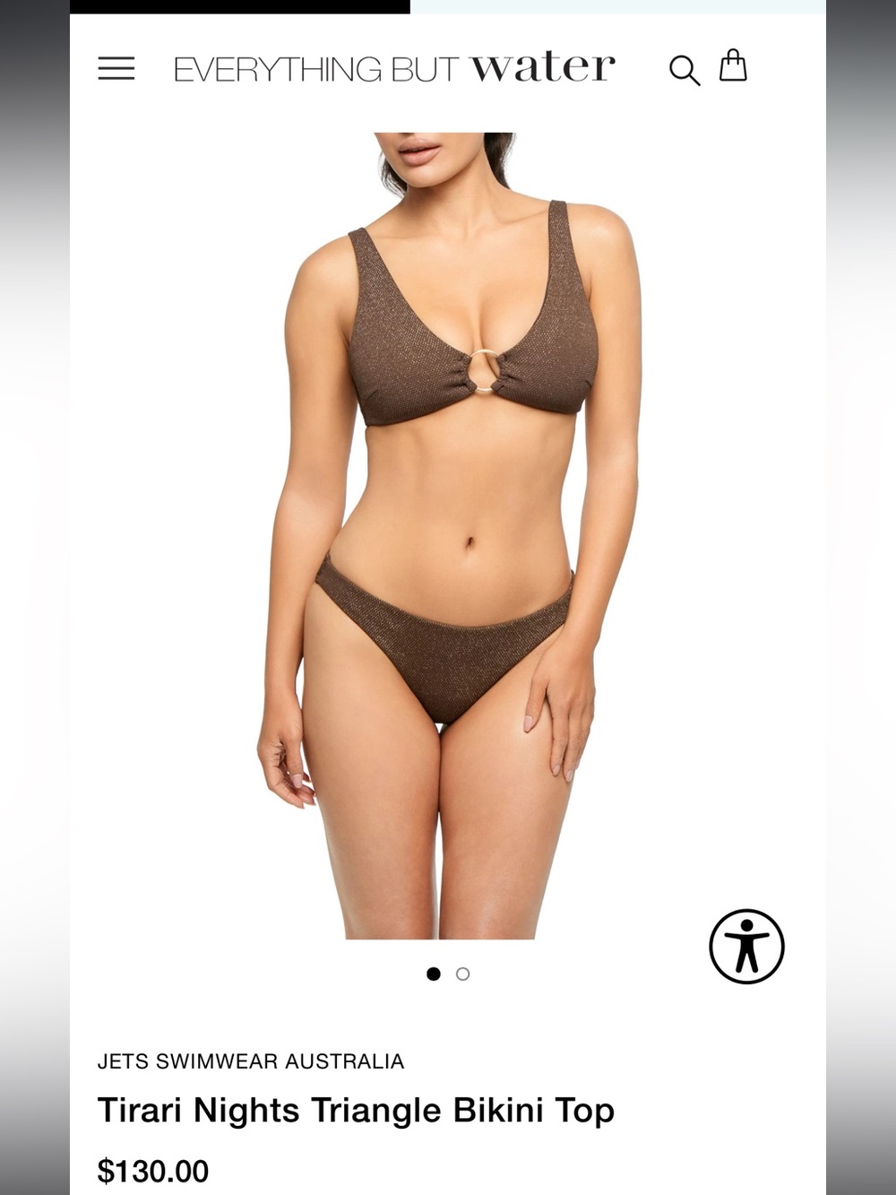 Jets Swimwear Tirari Nights Ring-Front Brown Bikini Set